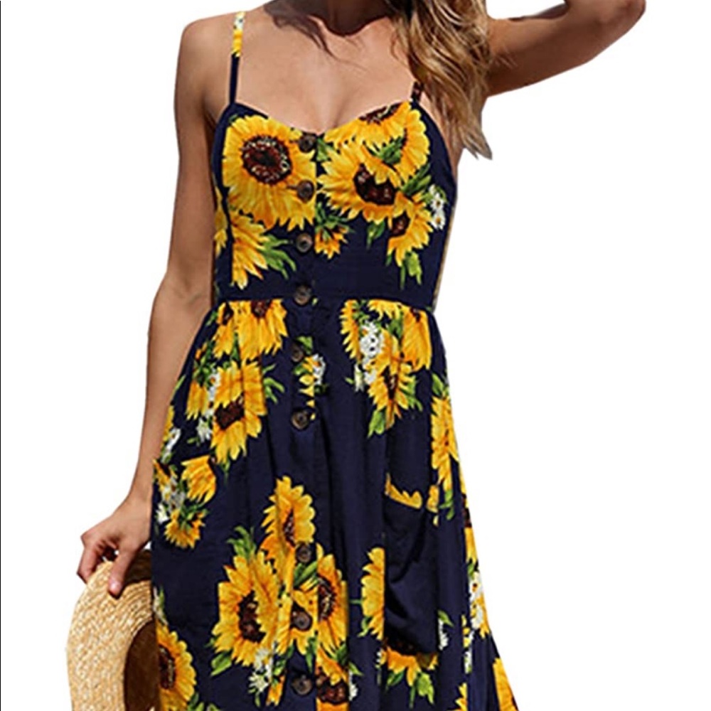 Women's Dresses-Summer Floral Bohemian Dress - Picture 3 of 8